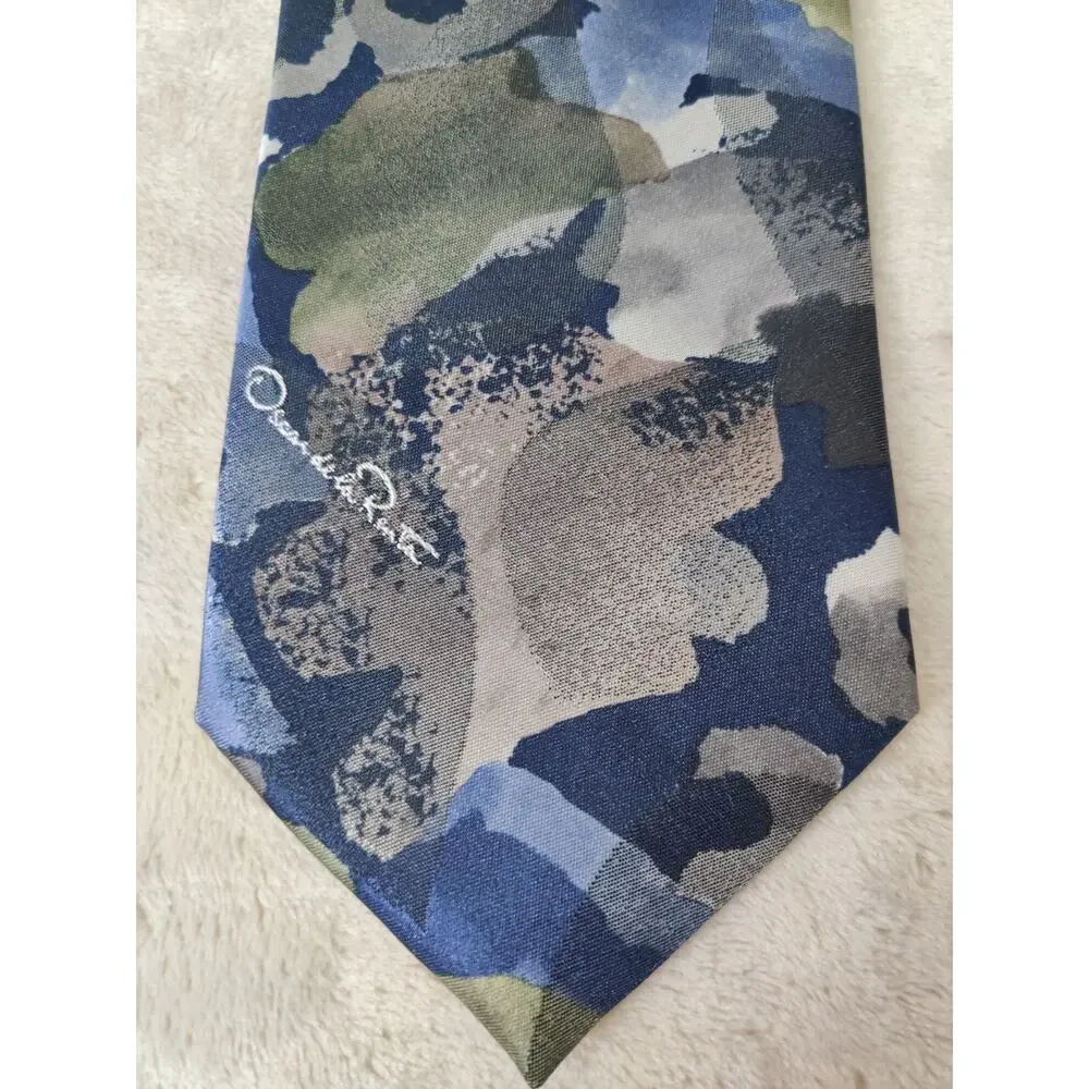 Vintage Oscar De La Renta Tie Abstract Geometric Polyester Silk Blend 4